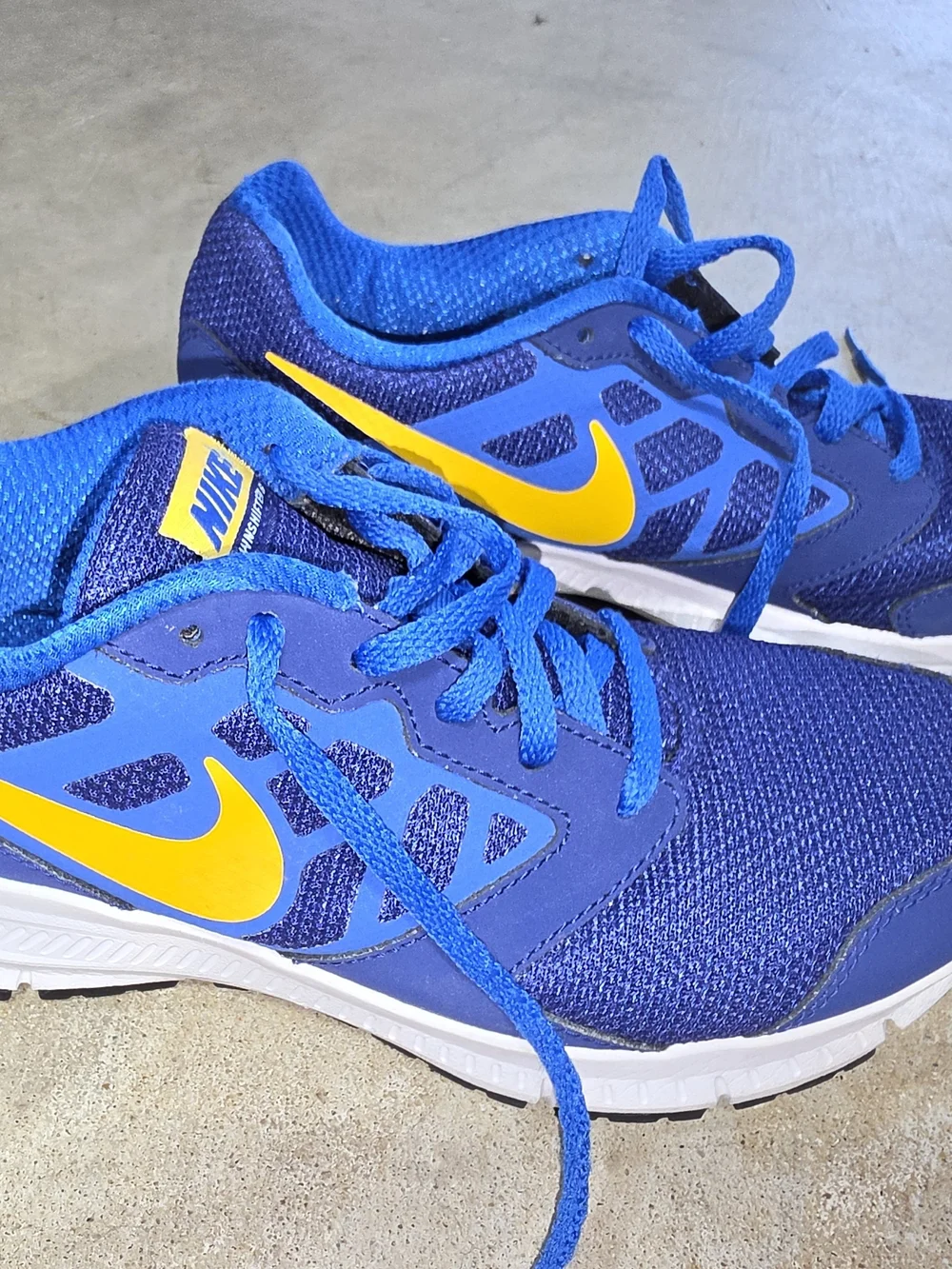 Nike Blue with Yellow Swoosh Athletic Trainers Boys Shoes
